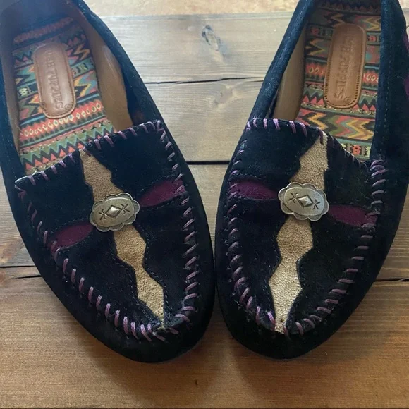 Aztec Western Boho Suede Hush Puppies Loafers Sz 8.5 - Picture 5 of 12
